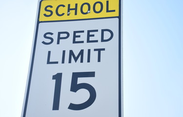 School Zone Speed Limit 15  - obrazy, fototapety, plakaty
