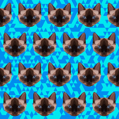 polygonal geometric abstract  siamese cat seamless pattern background
