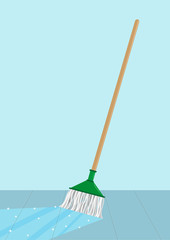 Mop cleaning a floor concept. Editable Clip Art. 
