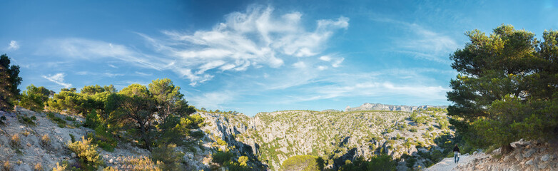 Panorama of summer nature of Calanques on the azure coast of Fra