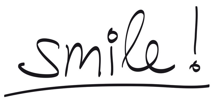 Handschrift: „smile!“ / schwarz-weiß, Vektor, freigestellt
