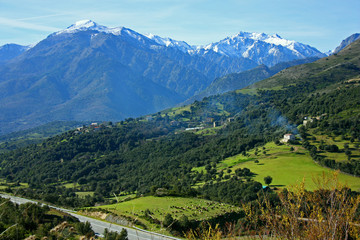 Fototapeta na wymiar Corse, massif du Monte Rotondo dominant la région de Corte