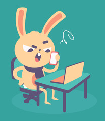 Cute Angry Bunny at Computer
