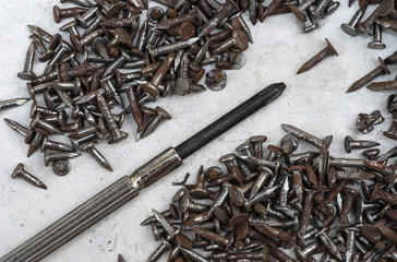 concept of fighter with screwdriver nail