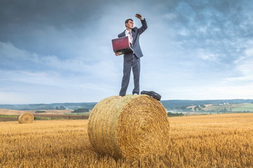 Naklejka na ściany i meble Contemporary businessman farmer in the landscape