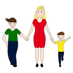 Mother holding the hand of his two sons