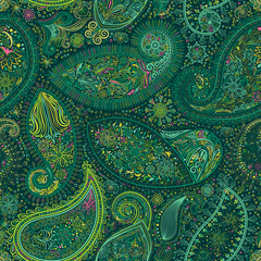 Paisley vintage floral motif ethnic seamless background. Printable colors abstract lace pattern. Editable colors without losing seamlessly. Hand drawing motley wallpaper. EPS-8 vector buta texture
