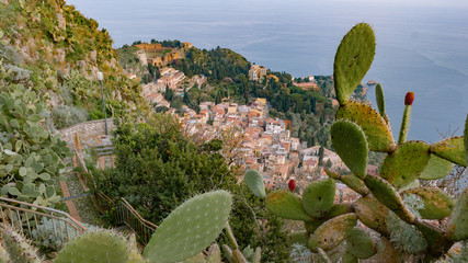 Sicily - Taormina aereal view with ancient greek theater