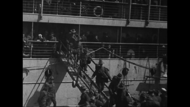 American soldiers disembark from ships to fight in Europe during World War one.