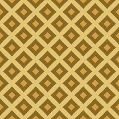 Modern decorative seamless pattern with squares of drab and golden colors on flax background