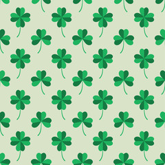 Seamless Pattern Tiling with Green Clover Leaves.