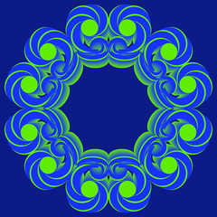 Stylish round frame with decorative elements of blue and green shades