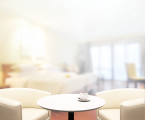 Table Top And Blur Background In  Bedroom