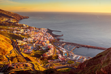 Aerial view on Santa Cruz city in the moorning on La Palma island in Spain © rh2010