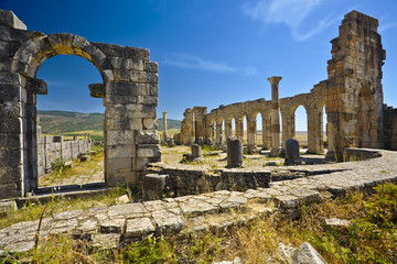 Morocco. Volubilis - archaeological site is on UNESCO World Heritage List. Ruins of the Basilica