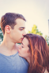 Fototapeta premium Sad woman hugging her boyfriend