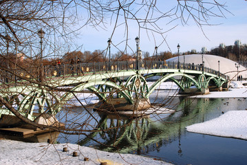 Architecture of Tsaritsyno park in Moscow. Color photo.