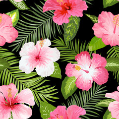 Tropical Flowers and Leaves Background - Vintage Seamless Pattern © wooster