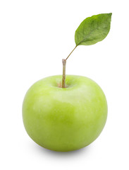 Green apple with leaf