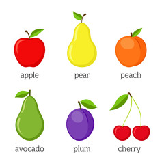 Set of fresh juicy fruits. Vector illustration.