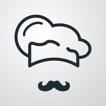 Icono plano gorro de cocinero y bigote sobre fondo degradado #1