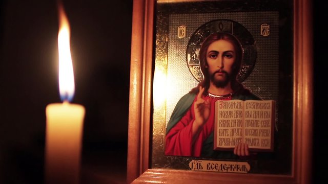 Orthodox Icon of Jesus Christ And Candle