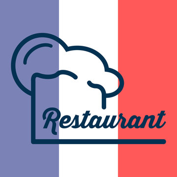 Icono plano gorro de cocinero y restaurant sobre bandera de Francia #1