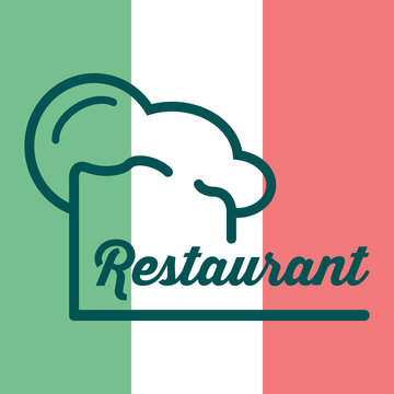 Icono plano gorro de cocinero y restaurant sobre bandera de Italia #1