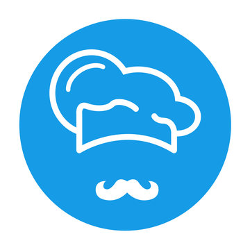 Icono plano redondo gorro de cocinero y bigote azul #1
