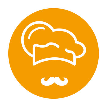 Icono plano redondo gorro de cocinero y bigote naranja #1