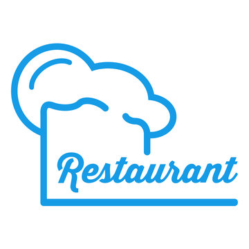 Icono plano redondo gorro de cocinero y restaurant azul #1