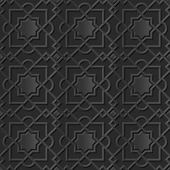 Seamless 3D elegant dark paper art pattern 335 Star Check Cross Chain
