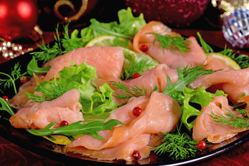 Holiday appetizer of smoked salmon