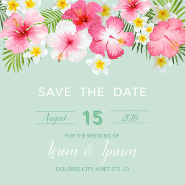 Wedding Invitation Card - with Floral Tropical Background - Save the Date
