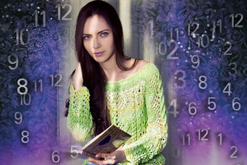 Woman's face, magic of figures, numerology