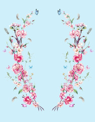 Fototapeta premium Vintage wreath of bouquet with blooming branches