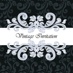 Vintage Invitation with floral ornaments in black color. Vector