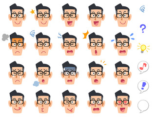Fototapeta 眼鏡をかけた男性の20種類の表情 obraz