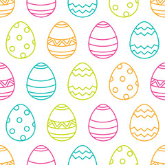 Easter seamless pattern with linear multicolor eggs. Holiday simple background. Vector illustration. 

