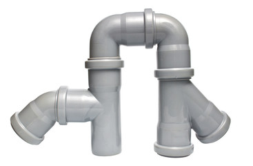 composition from plastic sewer pipes, isolated on the white
