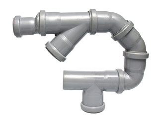 composition from plastic sewer pipes, isolated on the white