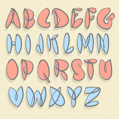 Hand Drawn Alphabet. Hand Brushed Unforced Bubble Alphabet. 