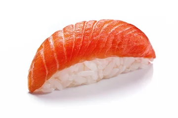 Papier Peint photo Lavable Bar à sushi Sushi au saumon fumé isolé sur blanc