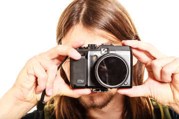 Man taking photo picture with camera.