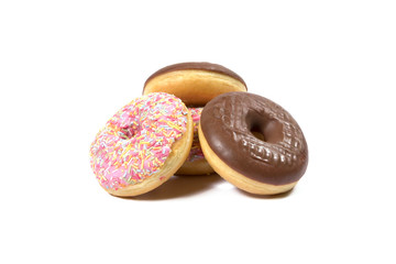 Delicious chocolate and strawberry donuts