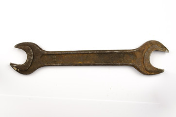 Tools isolated against a white background. Spanner on a white background. wrench on a white background. steel open-ended spanner isolated on white background