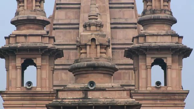 Closeup view of buddhist temple bell towers