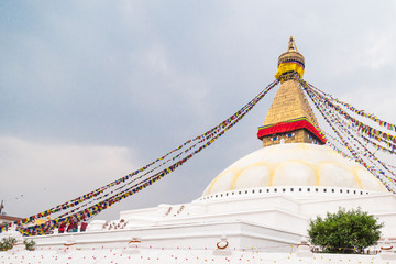 Closeup on Boudhanath Stupa, one of the largest spherical stupas in Nepal and is a popular tourist attraction