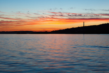 Calm sunset and clouds over lake