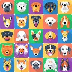 Fototapeta premium Vector seamless background with dogs icon flat design 